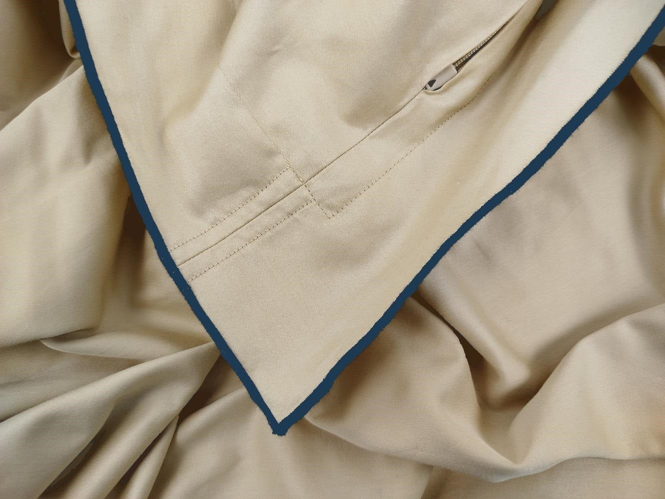 MEGAM Bettbezug-Set mit dunkelblauer Stickerei auf beigem Stoff (140x200 cm)