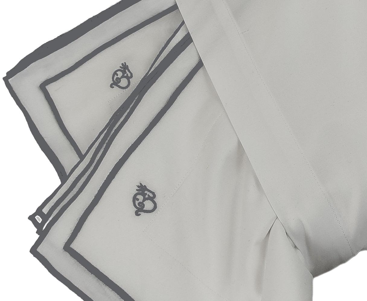 MEGAM Bettbezug-Set mit grauer Stickerei auf weißem Stoff (140x200 cm)