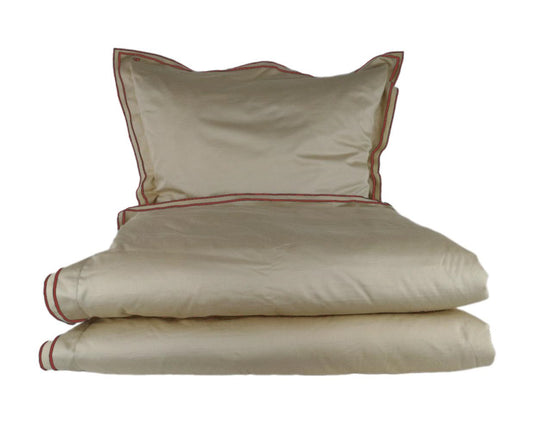 MEGAM Bettbezug-Set mit roter Stickerei auf beigem Stoff (140x200 cm)