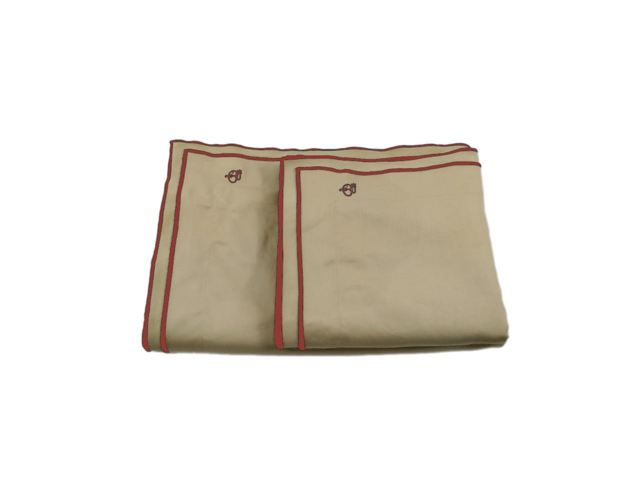 MEGAM Bettbezug-Set mit roter Stickerei auf beigem Stoff (140x200 cm)