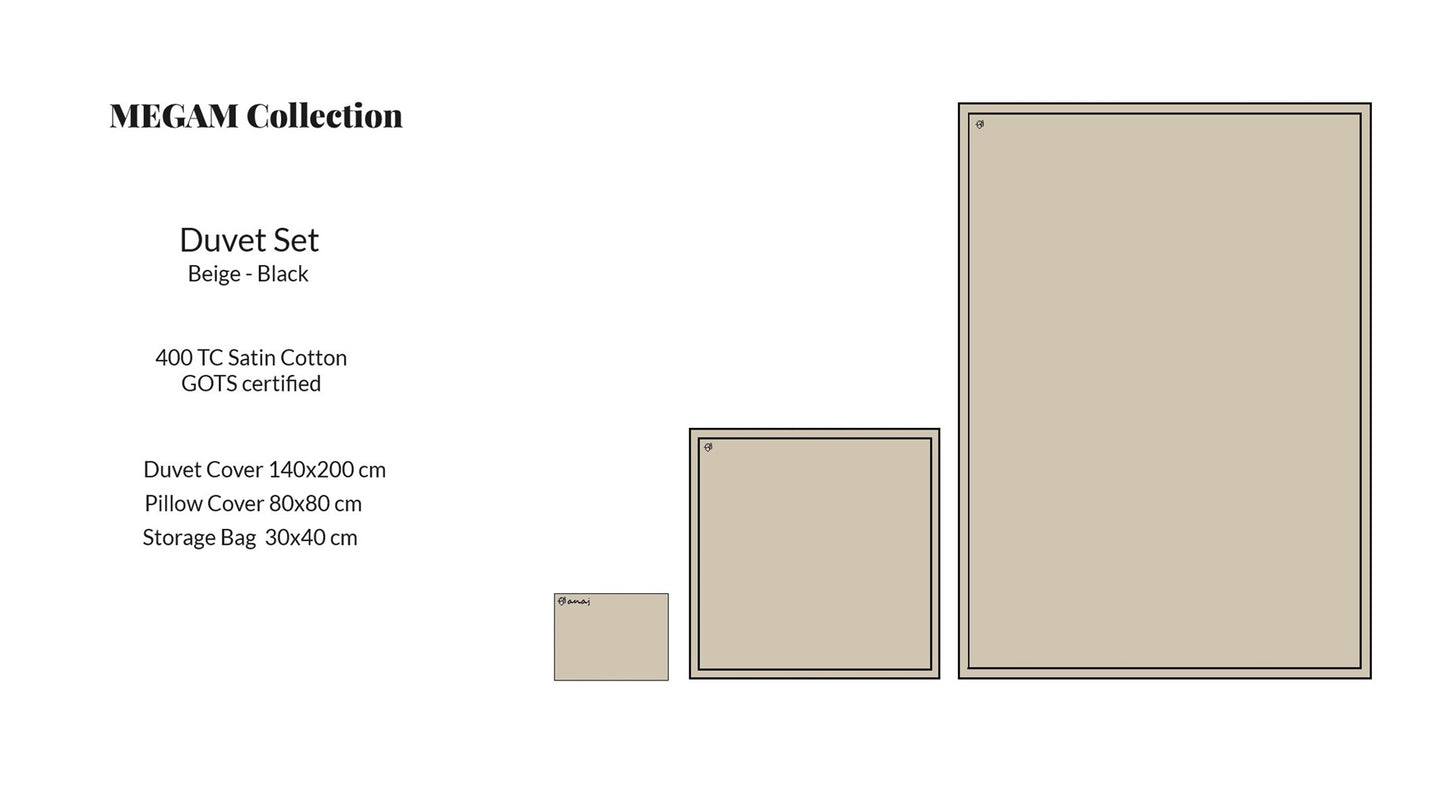 MEGAM Bettbezug-Set mit schwarzer Stickerei auf beigem Stoff (140x200 cm)